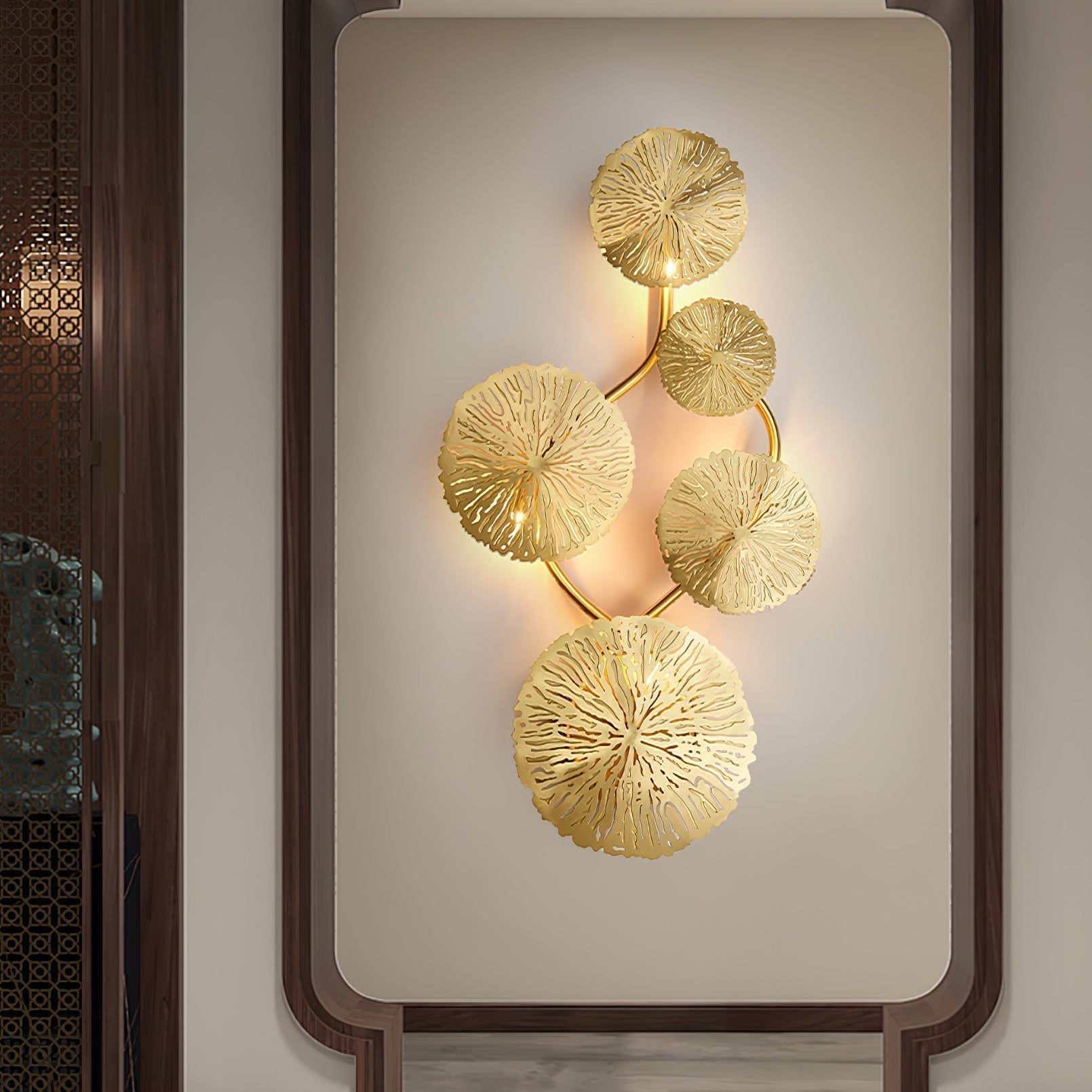 Modern Gilded Lotus Leaf Wall Sconce Artistic Golden Stainless Steel LED Lighting Fixture