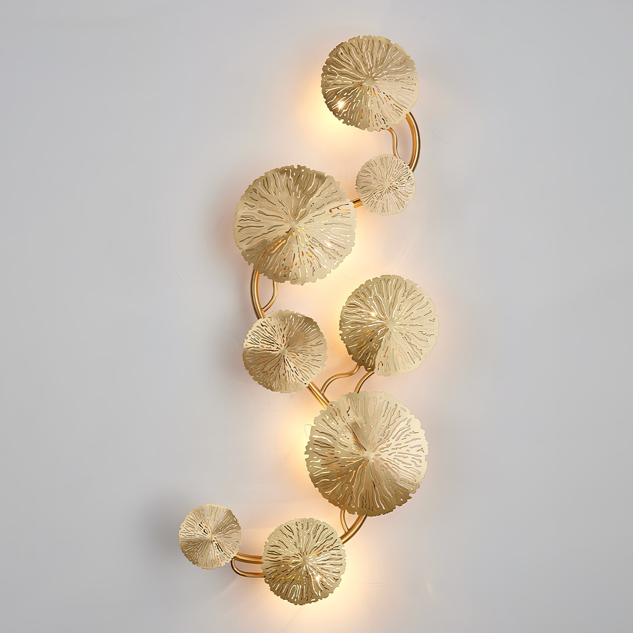 Modern Gilded Lotus Leaf Wall Sconce Artistic Golden Stainless Steel LED Lighting Fixture
