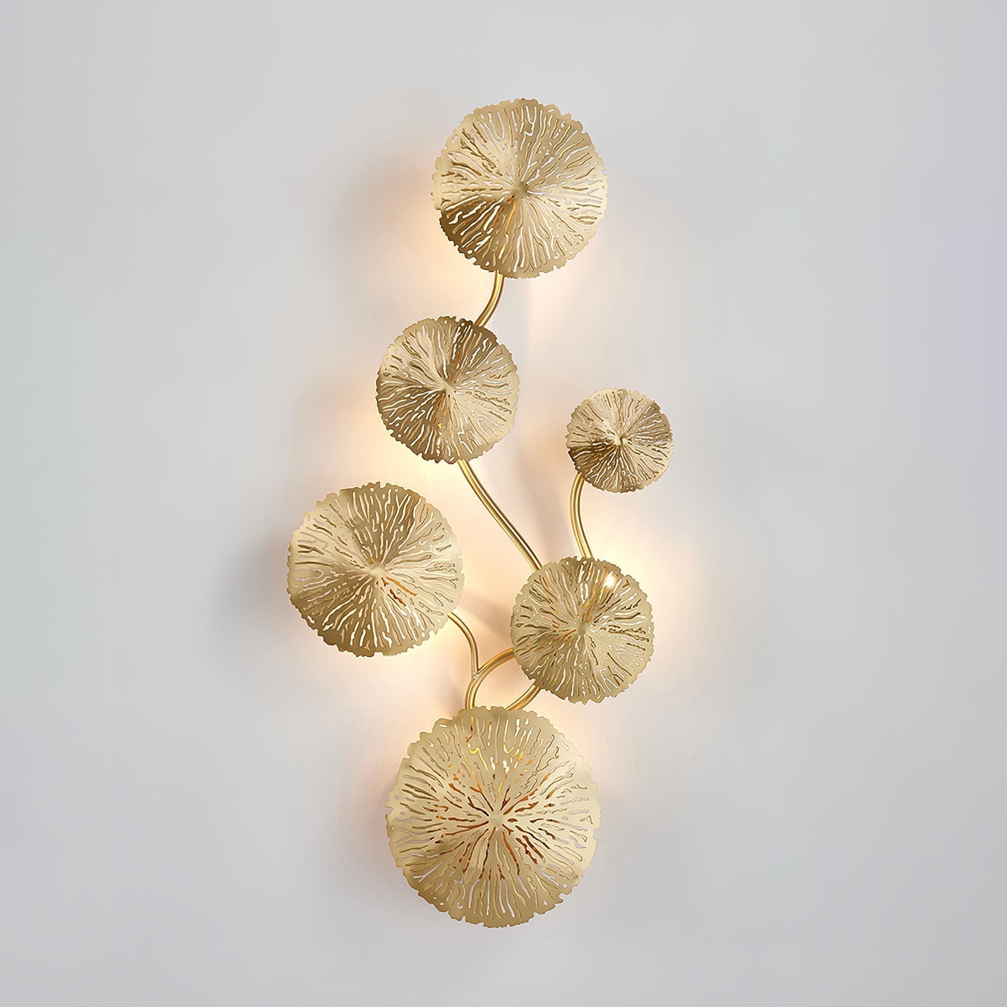 Modern Gilded Lotus Leaf Wall Sconce Artistic Golden Stainless Steel LED Lighting Fixture