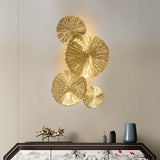 Modern Gilded Lotus Leaf Wall Sconce Artistic Golden Stainless Steel LED Lighting Fixture