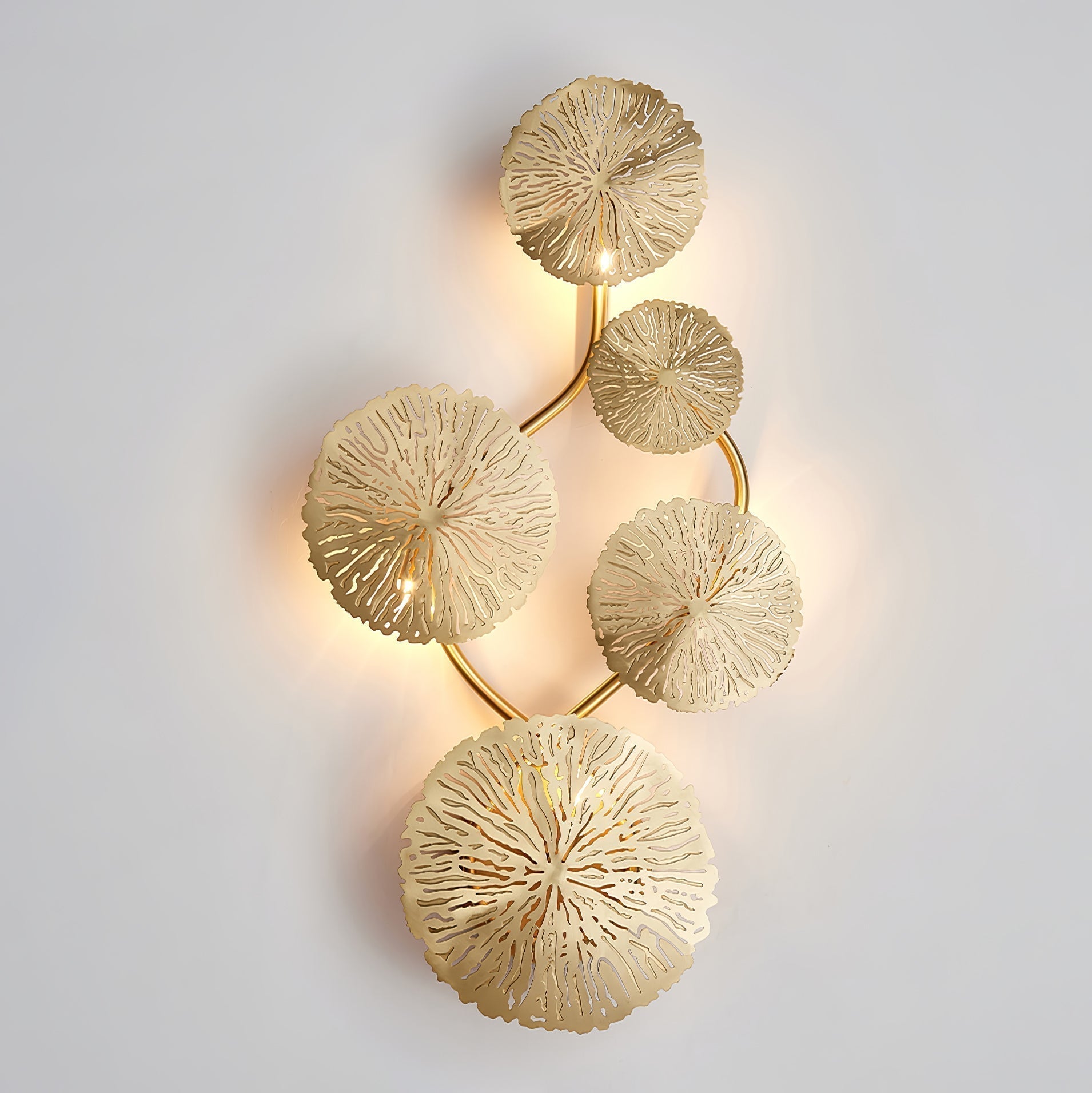 Modern Gilded Lotus Leaf Wall Sconce Artistic Golden Stainless Steel LED Lighting Fixture