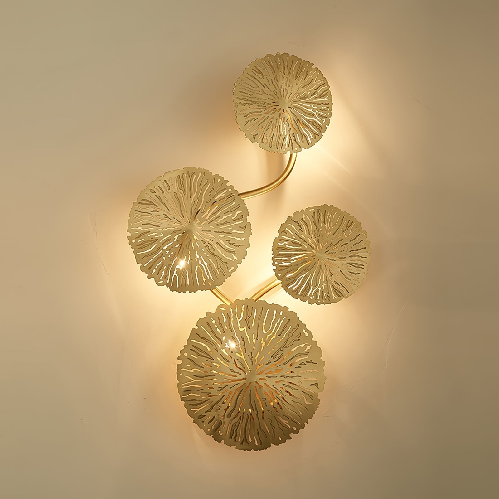 Modern Gilded Lotus Leaf Wall Sconce Artistic Golden Stainless Steel LED Lighting Fixture
