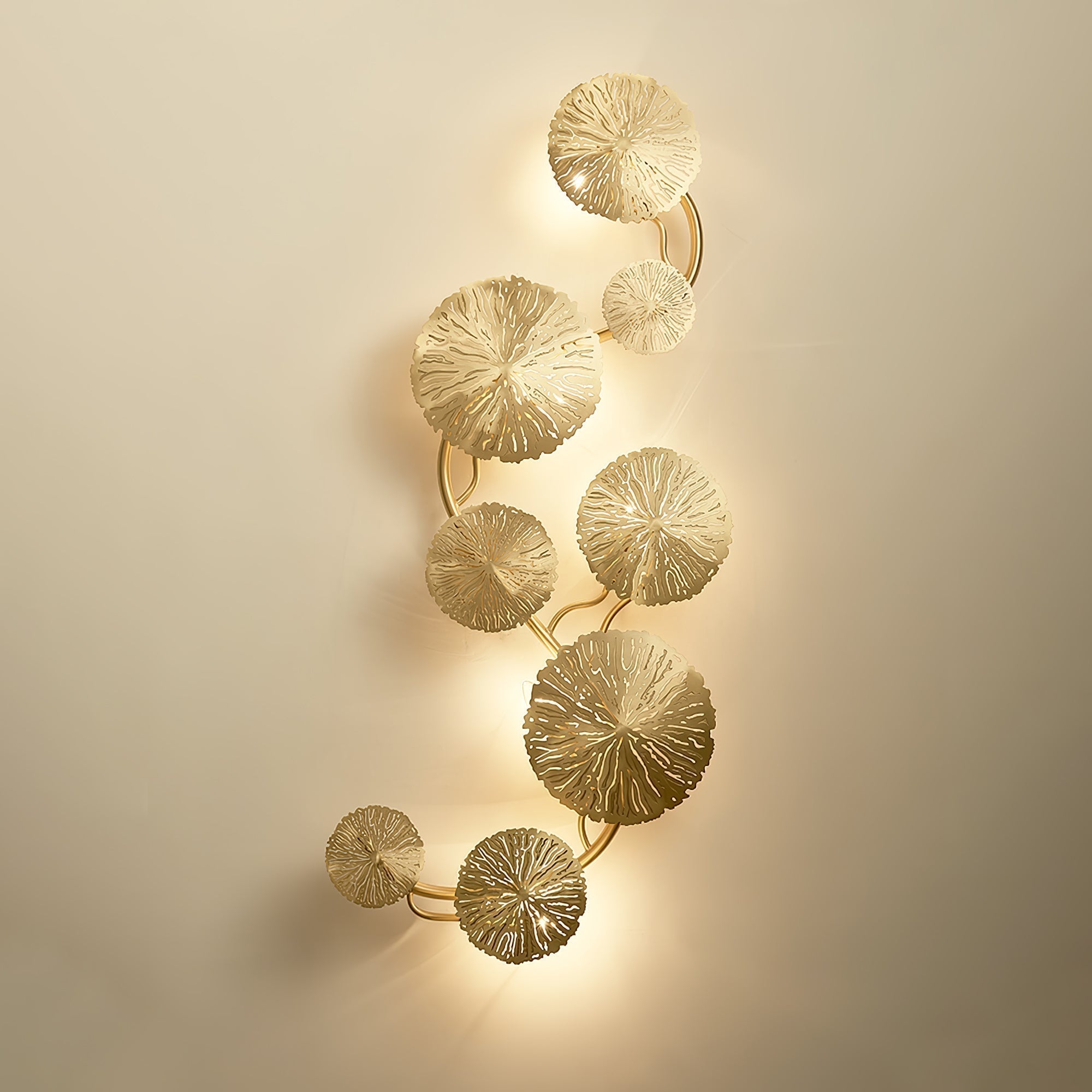 Modern Gilded Lotus Leaf Wall Sconce Artistic Golden Stainless Steel LED Lighting Fixture