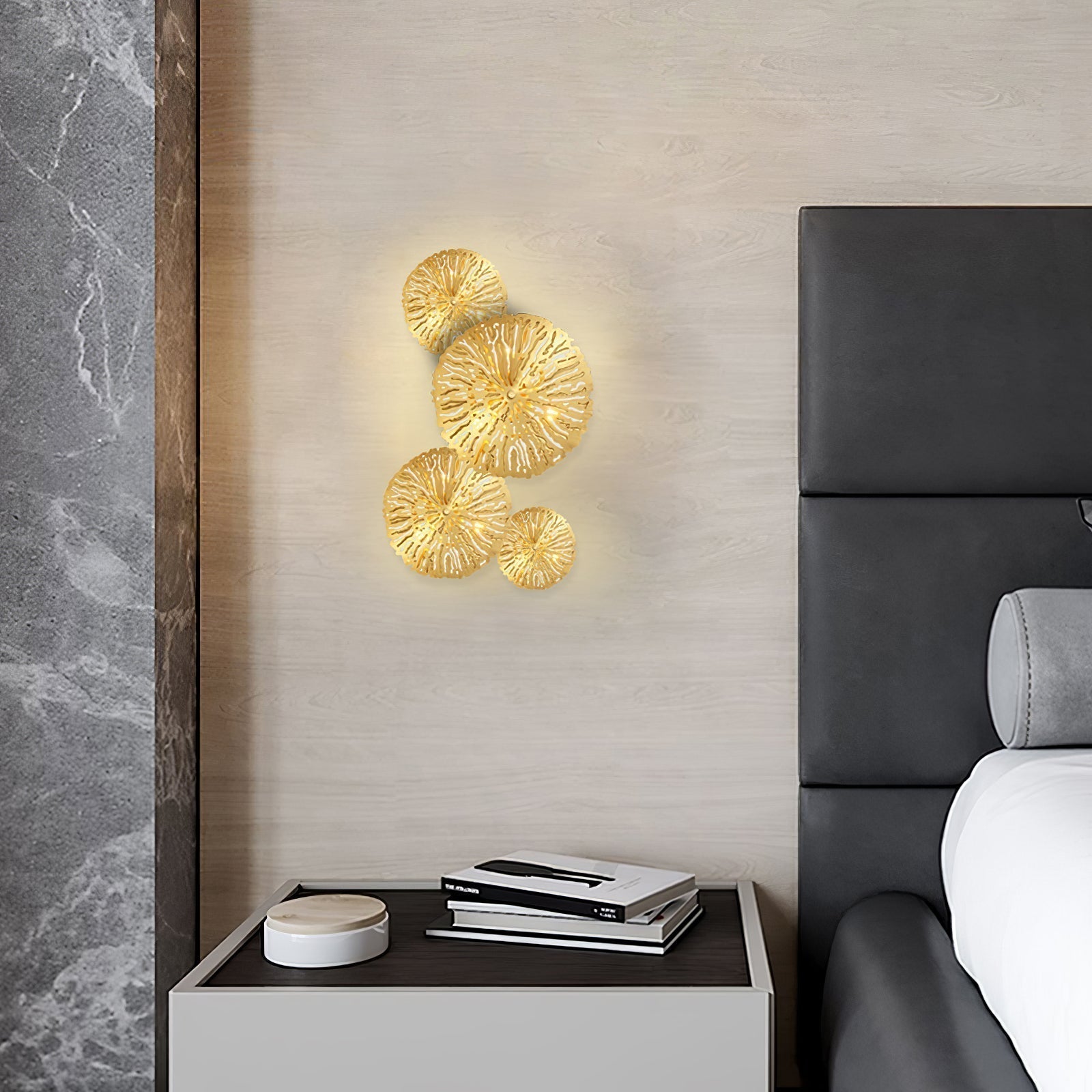Modern Gilded Lotus Leaf Wall Sconce Artistic Golden Stainless Steel LED Lighting Fixture