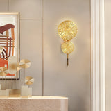 Modern Gilded Lotus Leaf Wall Sconce Artistic Golden Stainless Steel LED Lighting Fixture
