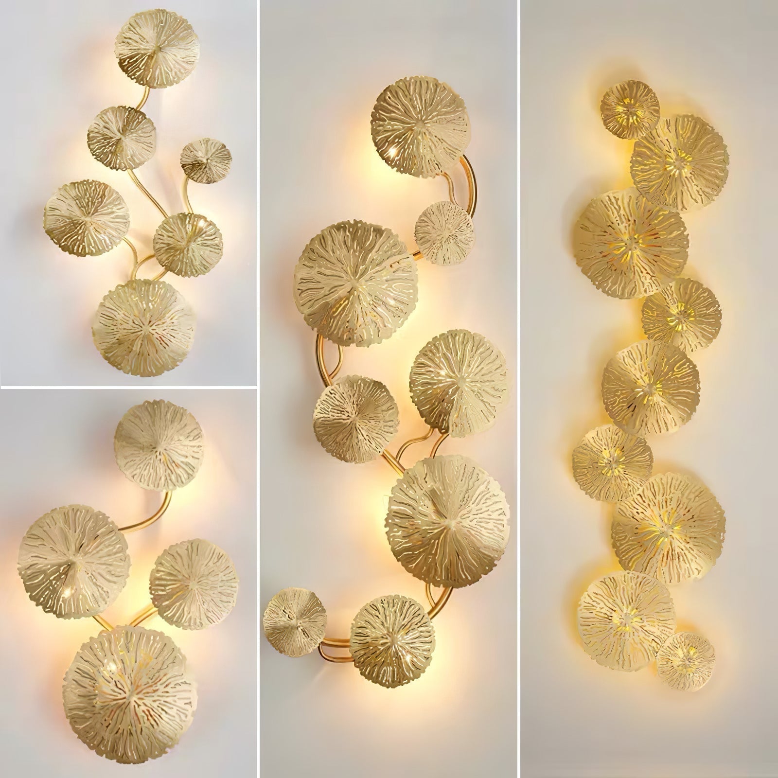 Modern Gilded Lotus Leaf Wall Sconce Artistic Golden Stainless Steel LED Lighting Fixture