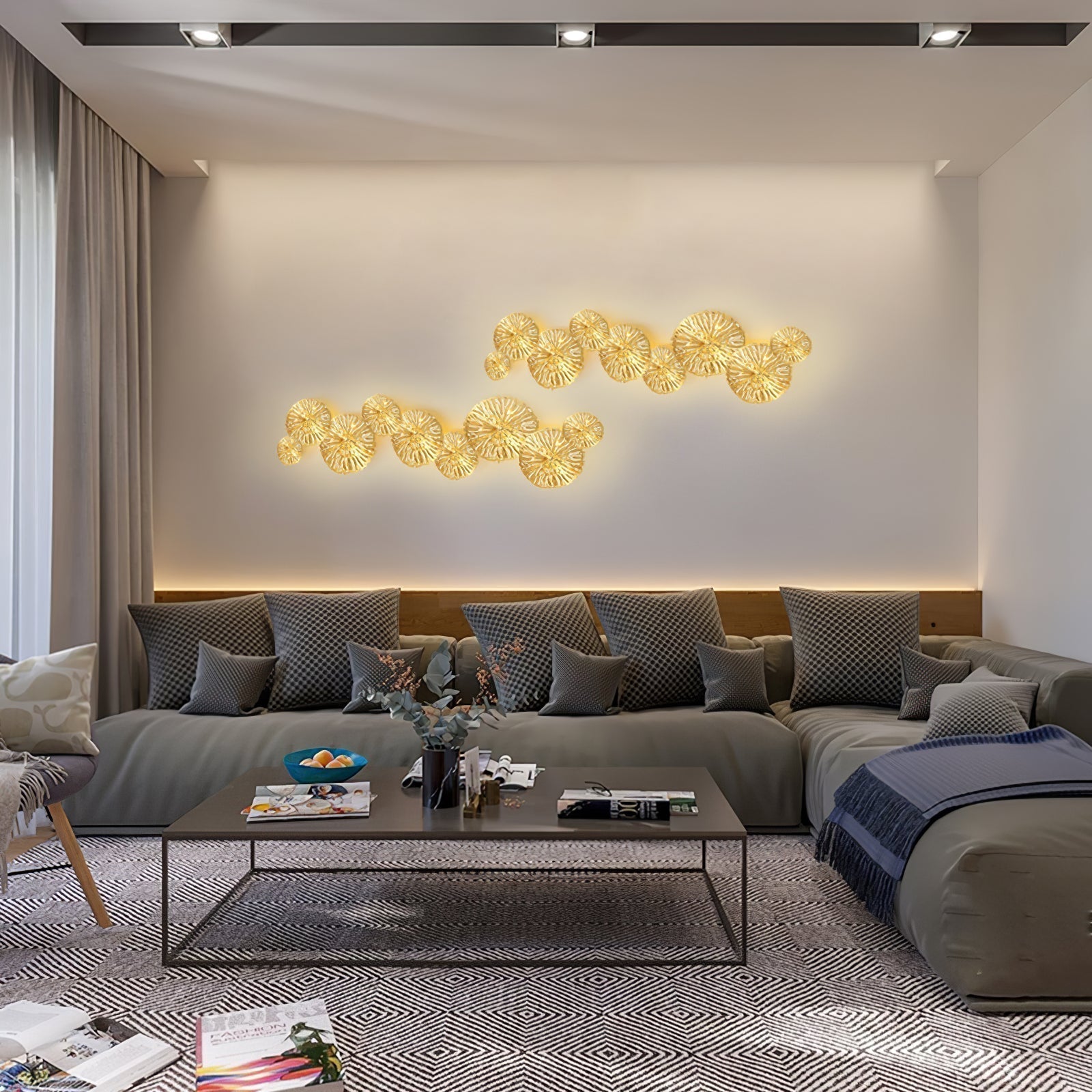 Modern Gilded Lotus Leaf Wall Sconce Artistic Golden Stainless Steel LED Lighting Fixture