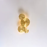 Modern Gilded Lotus Leaf Wall Sconce Artistic Golden Stainless Steel LED Lighting Fixture