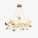 Modern Gingko Leaf Ceramic Crown Chandelier Iron Linear Pendant Light