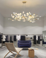 Modern Gingko Leaf Ceramic Crown Chandelier Iron Linear Pendant Light