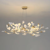 Modern Gingko Leaf Ceramic Crown Chandelier Iron Linear Pendant Light