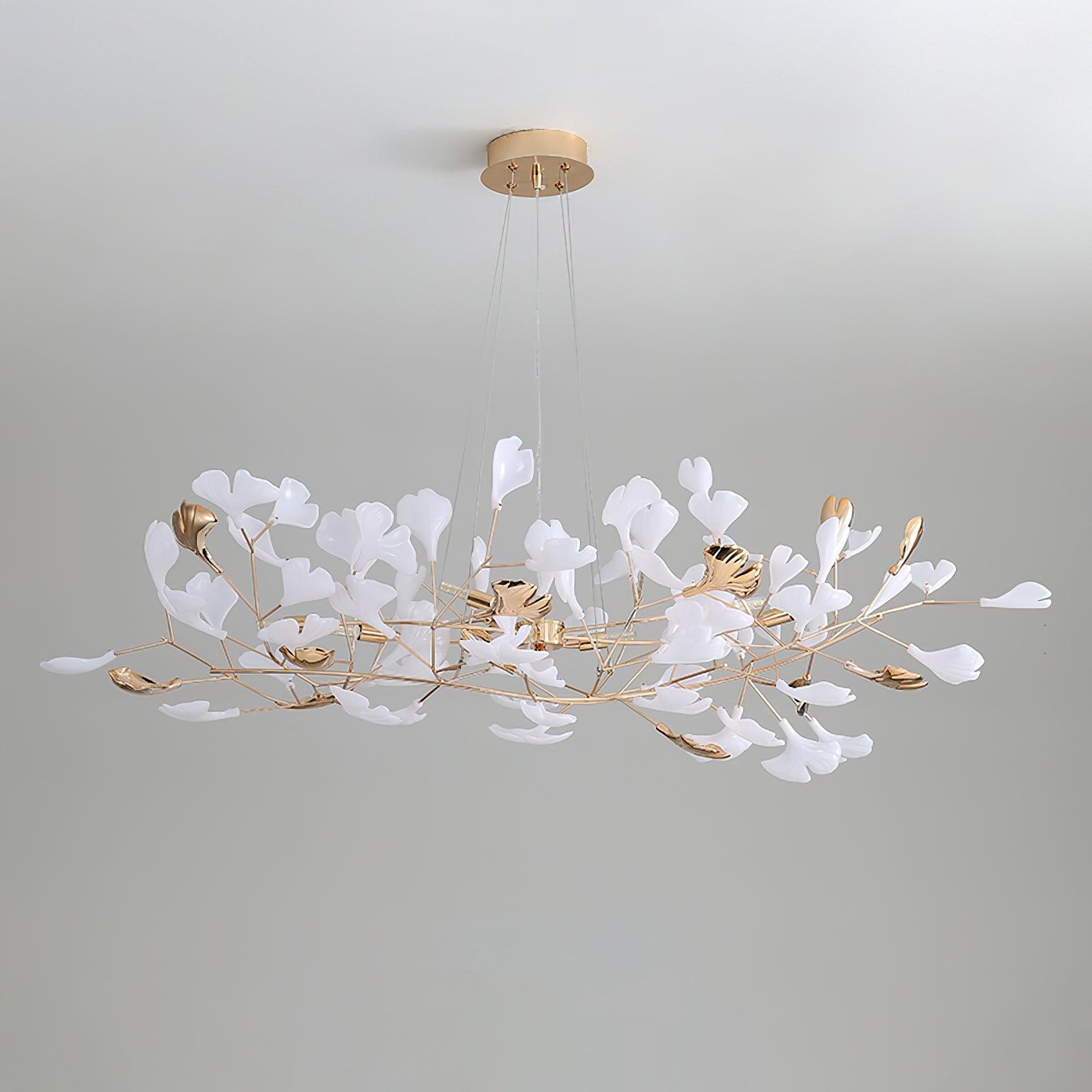 Modern Gingko Leaf Ceramic Crown Chandelier Iron Linear Pendant Light