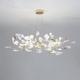 Modern Gingko Leaf Ceramic Crown Chandelier Iron Linear Pendant Light