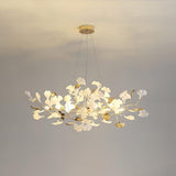 Modern Gingko Leaf Ceramic Crown Chandelier Iron Linear Pendant Light