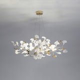 Modern Gingko Leaf Ceramic Crown Chandelier Iron Linear Pendant Light