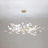 Modern Gingko Leaf Ceramic Crown Chandelier Iron Linear Pendant Light