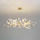 Modern Gingko Leaf Ceramic Crown Chandelier Iron Linear Pendant Light