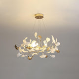 Modern Gingko Leaf Ceramic Crown Chandelier Iron Linear Pendant Light