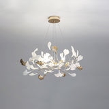 Modern Gingko Leaf Ceramic Crown Chandelier Iron Linear Pendant Light