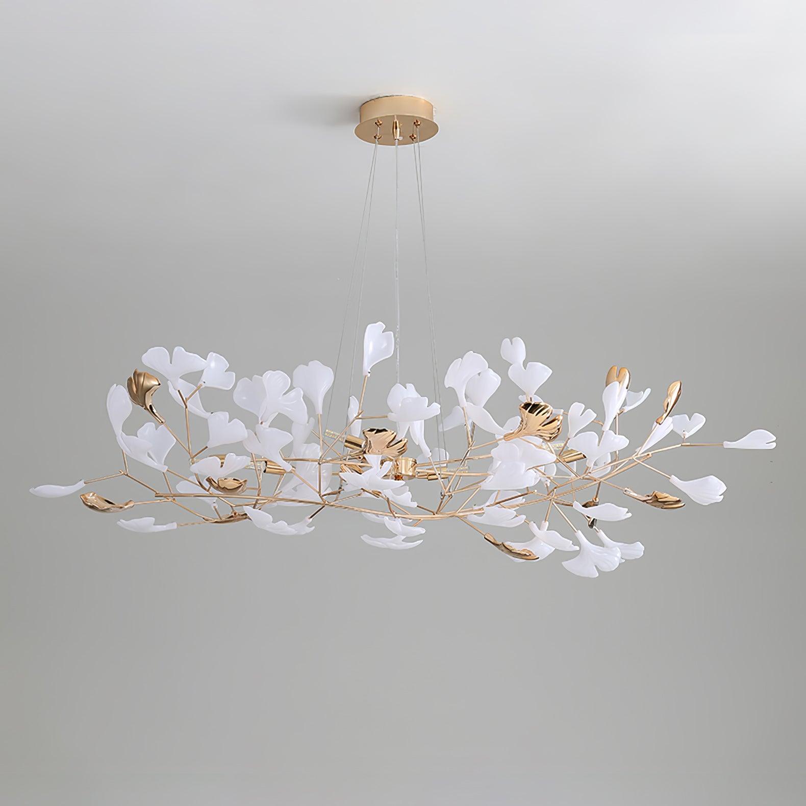 Modern Gingko Leaf Ceramic Crown Chandelier Iron Linear Pendant Light