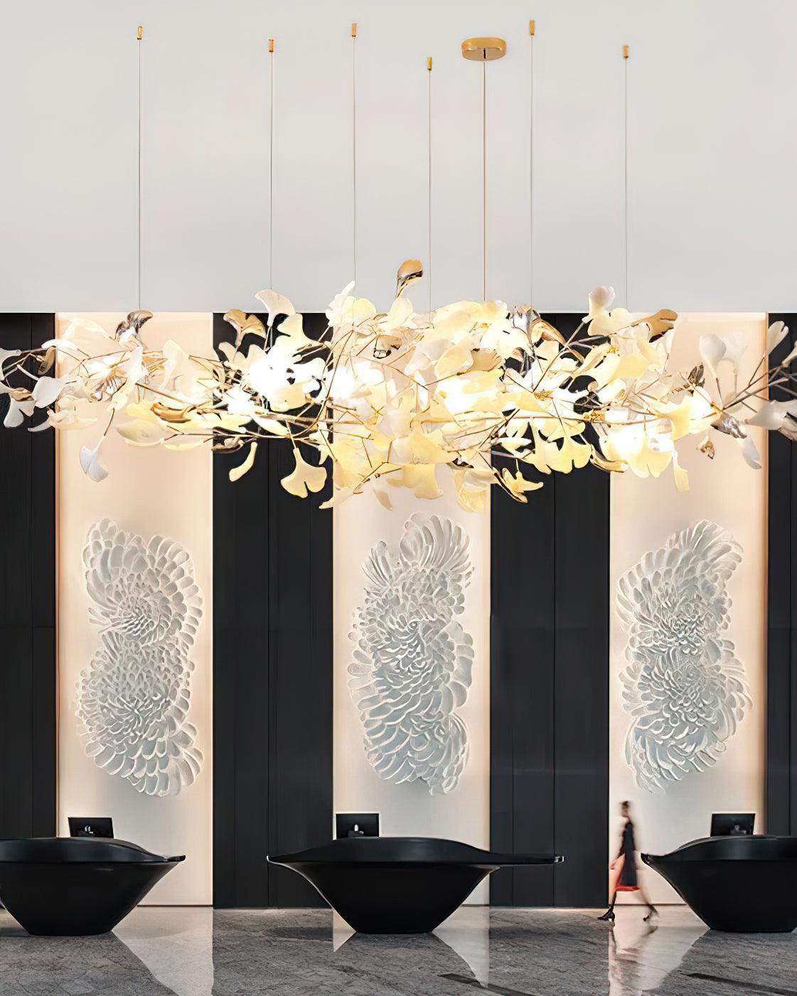 Modern Ginkgo Cloud Chandelier with Handcrafted Porcelain Leaves for Warm Artistic Lighting