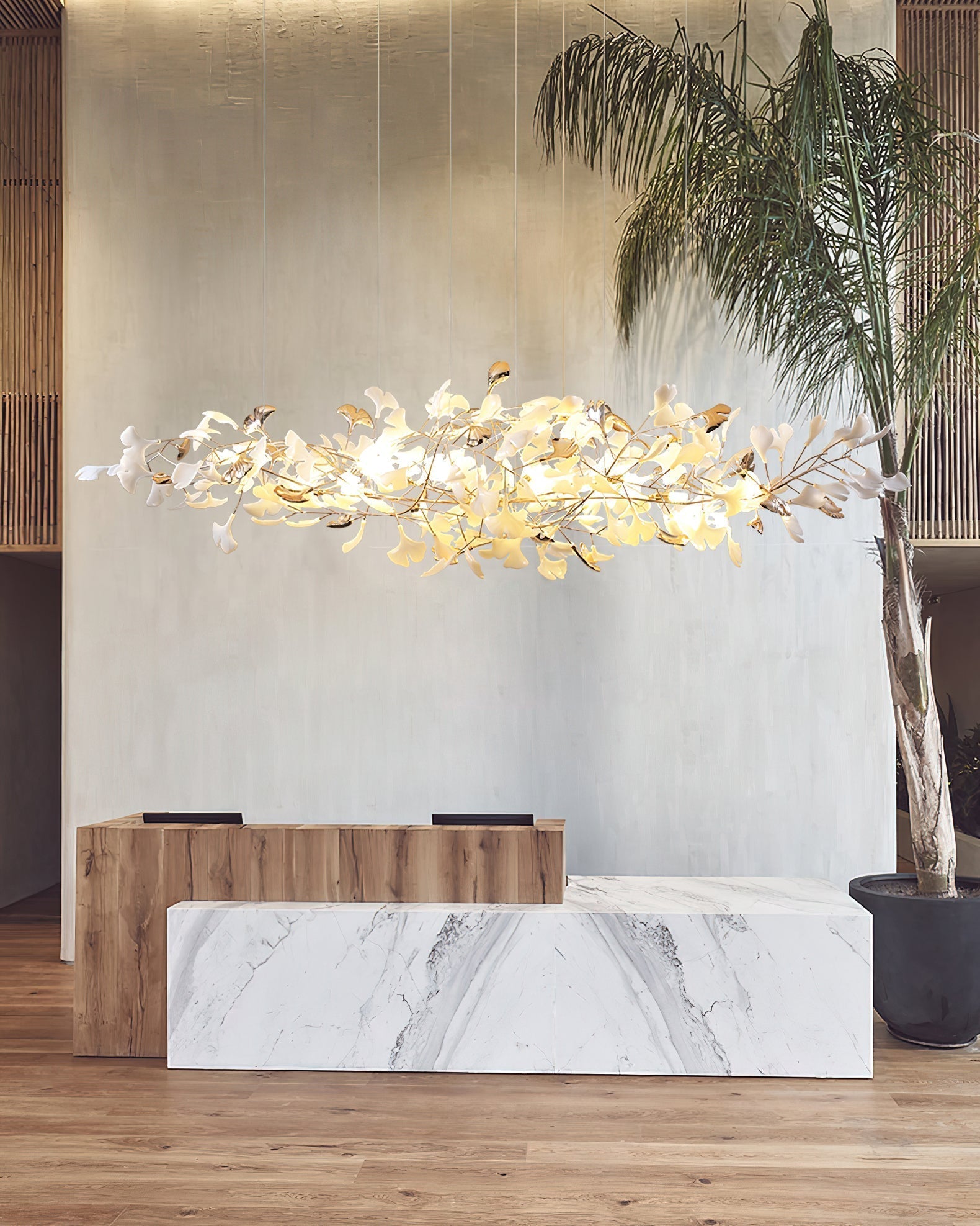 Modern Ginkgo Cloud Chandelier with Handcrafted Porcelain Leaves for Warm Artistic Lighting