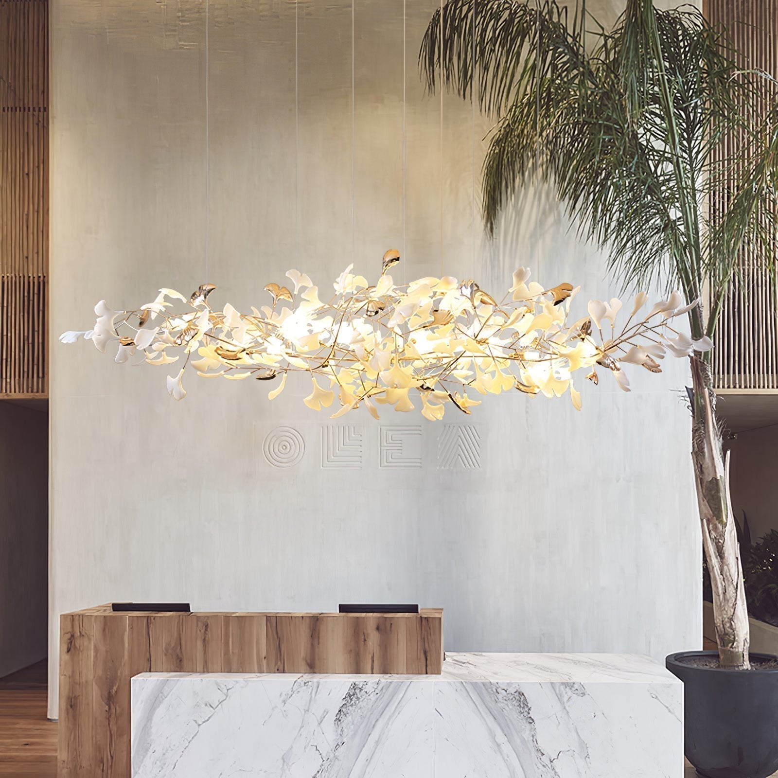 Modern Ginkgo Cloud Chandelier with Handcrafted Porcelain Leaves for Warm Artistic Lighting