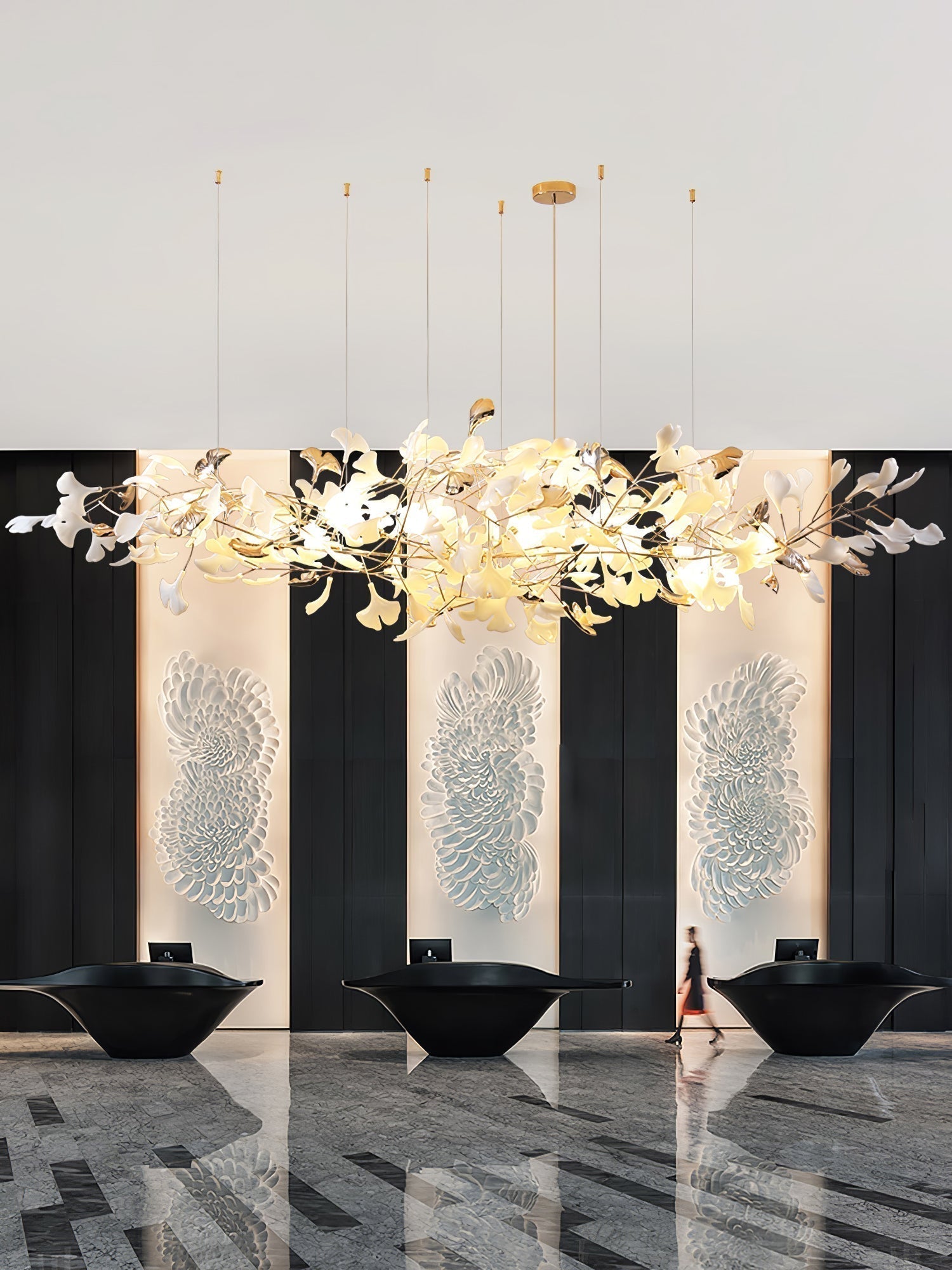Modern Ginkgo Cloud Chandelier with Handcrafted Porcelain Leaves for Warm Artistic Lighting