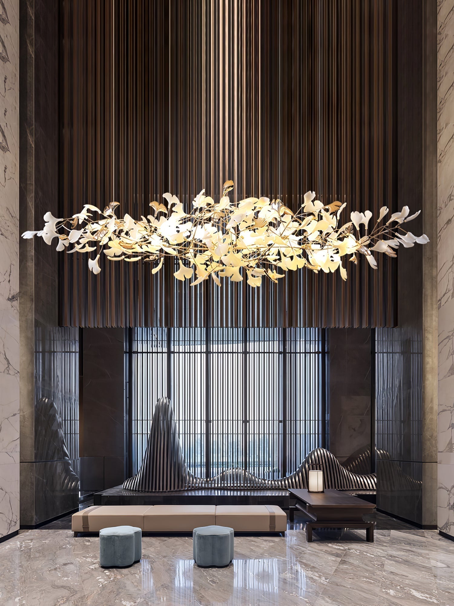 Modern Ginkgo Cloud Chandelier with Handcrafted Porcelain Leaves for Warm Artistic Lighting