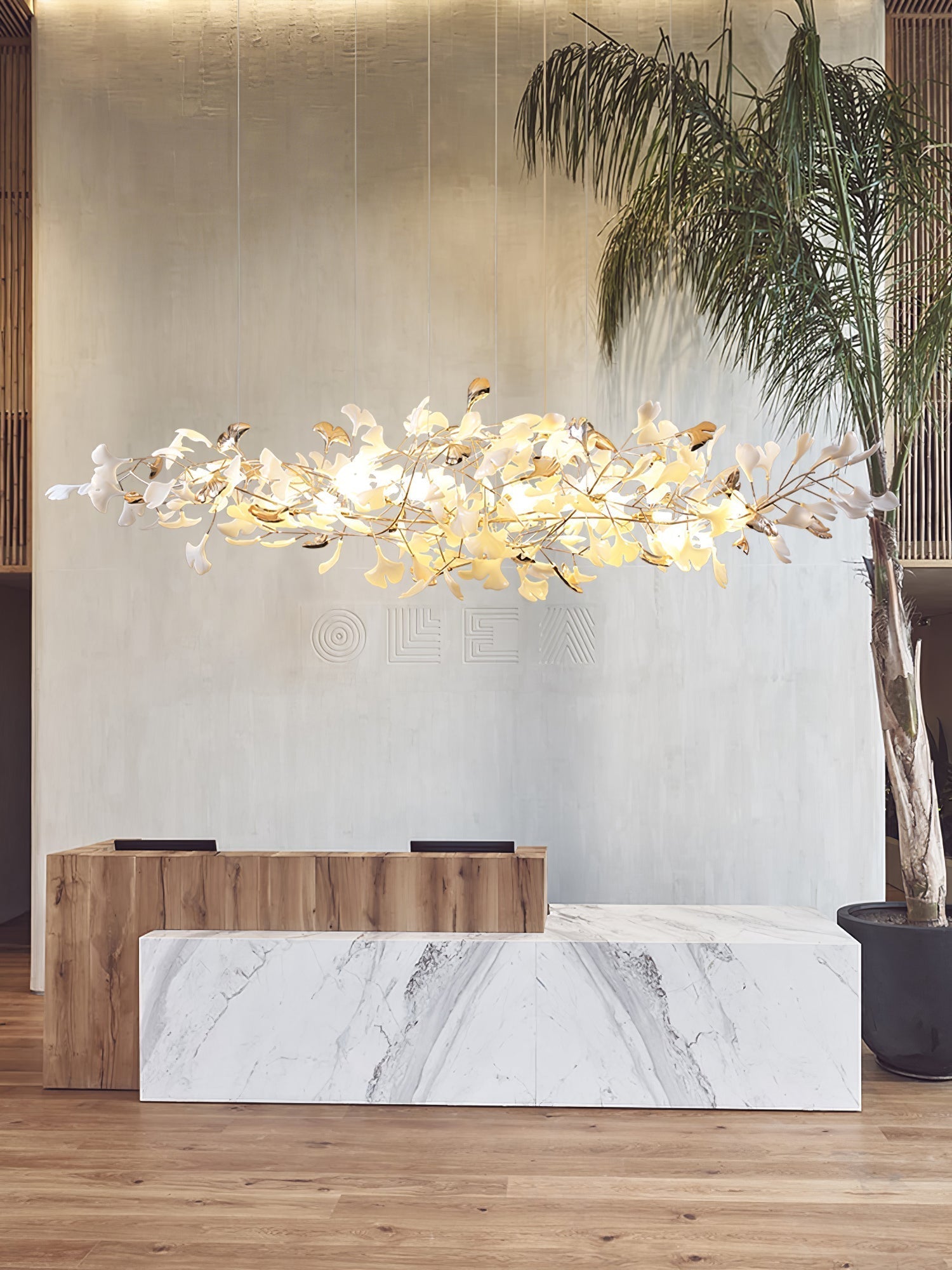Modern Ginkgo Cloud Chandelier with Handcrafted Porcelain Leaves for Warm Artistic Lighting