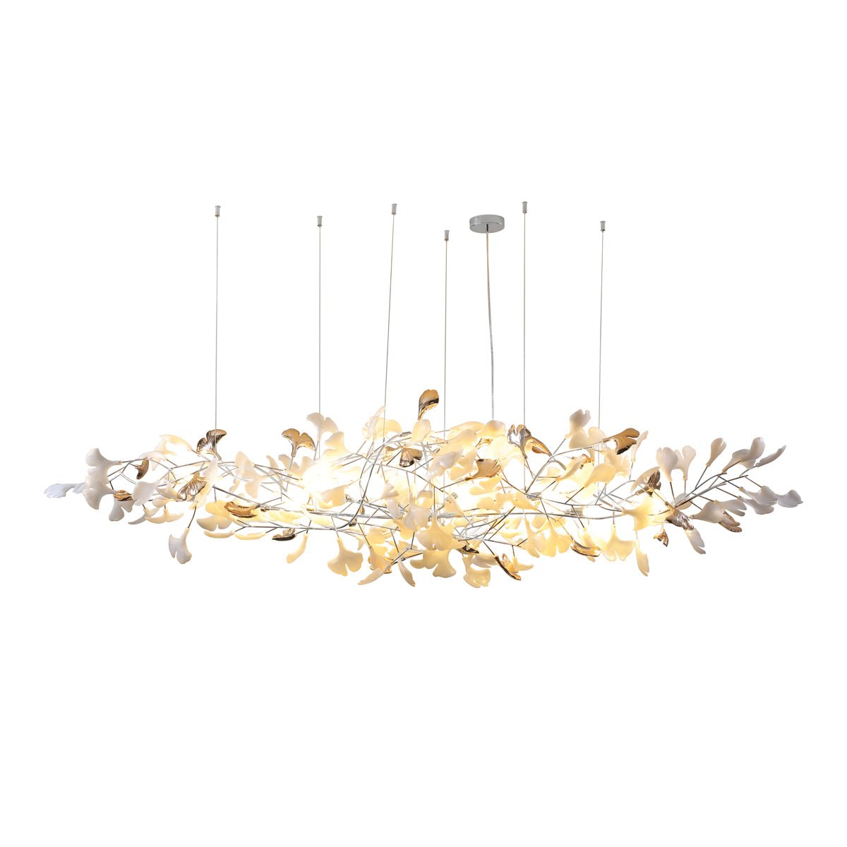 Modern Ginkgo Cloud Chandelier with Handcrafted Porcelain Leaves for Warm Artistic Lighting