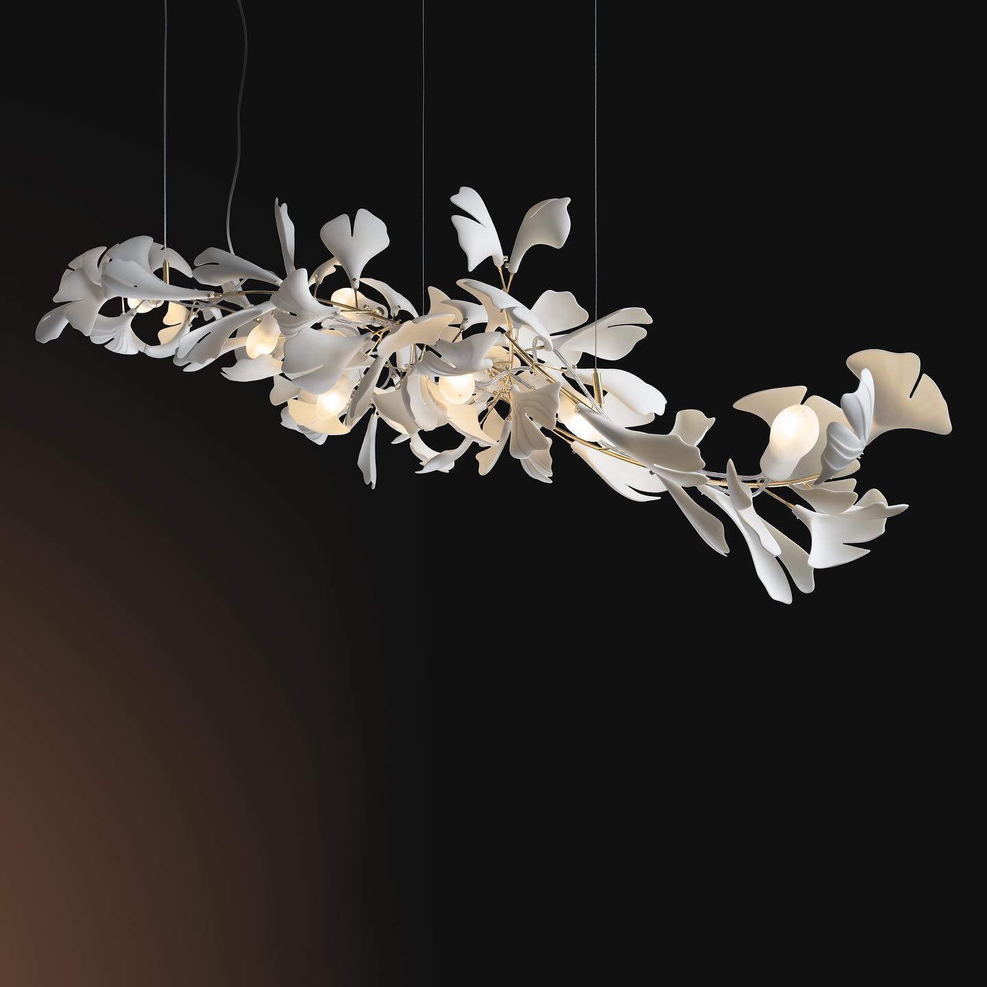 Modern Ginkgo Leaf Porcelain Chandelier Luxury Ceramic Candelabrum Lighting
