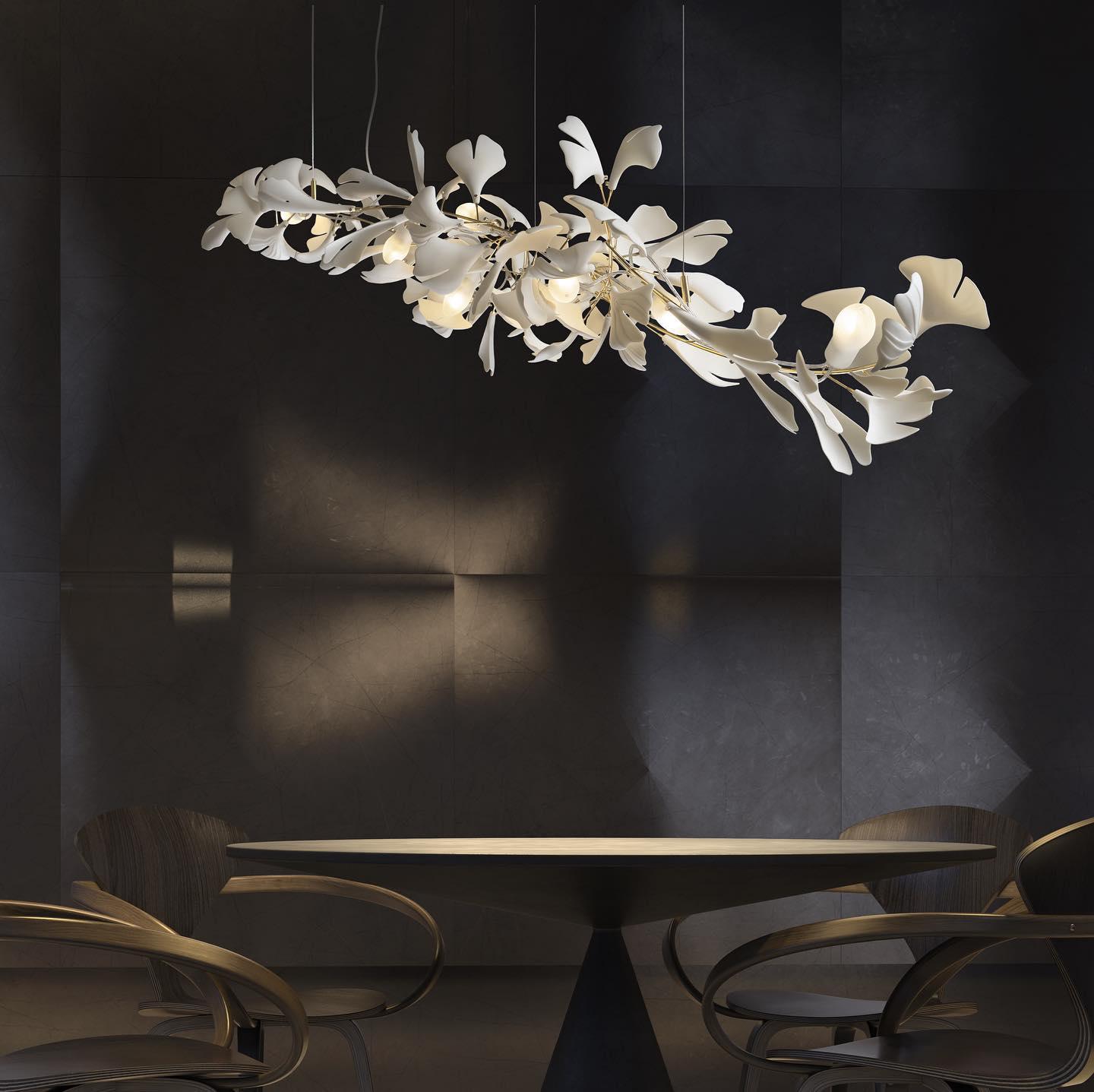 Modern Ginkgo Leaf Porcelain Chandelier Luxury Ceramic Candelabrum Lighting