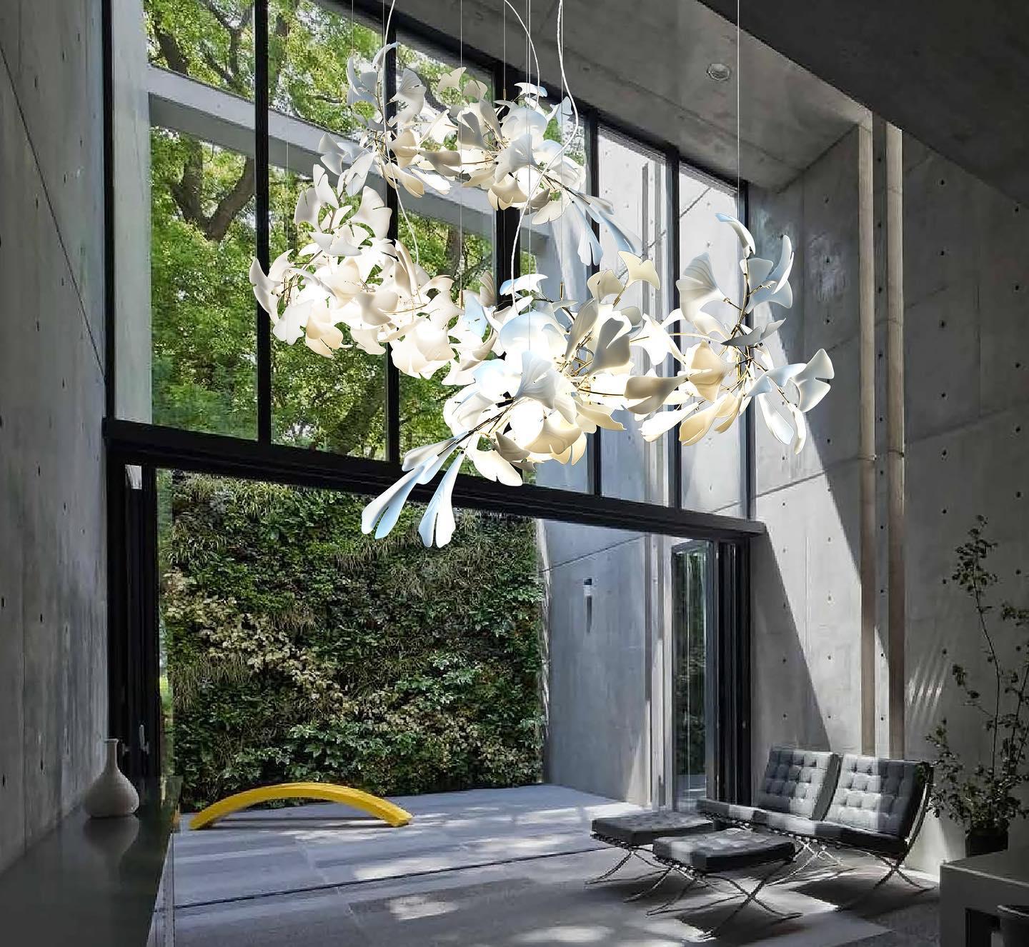 Modern Ginkgo Leaf Porcelain Chandelier Luxury Ceramic Candelabrum Lighting