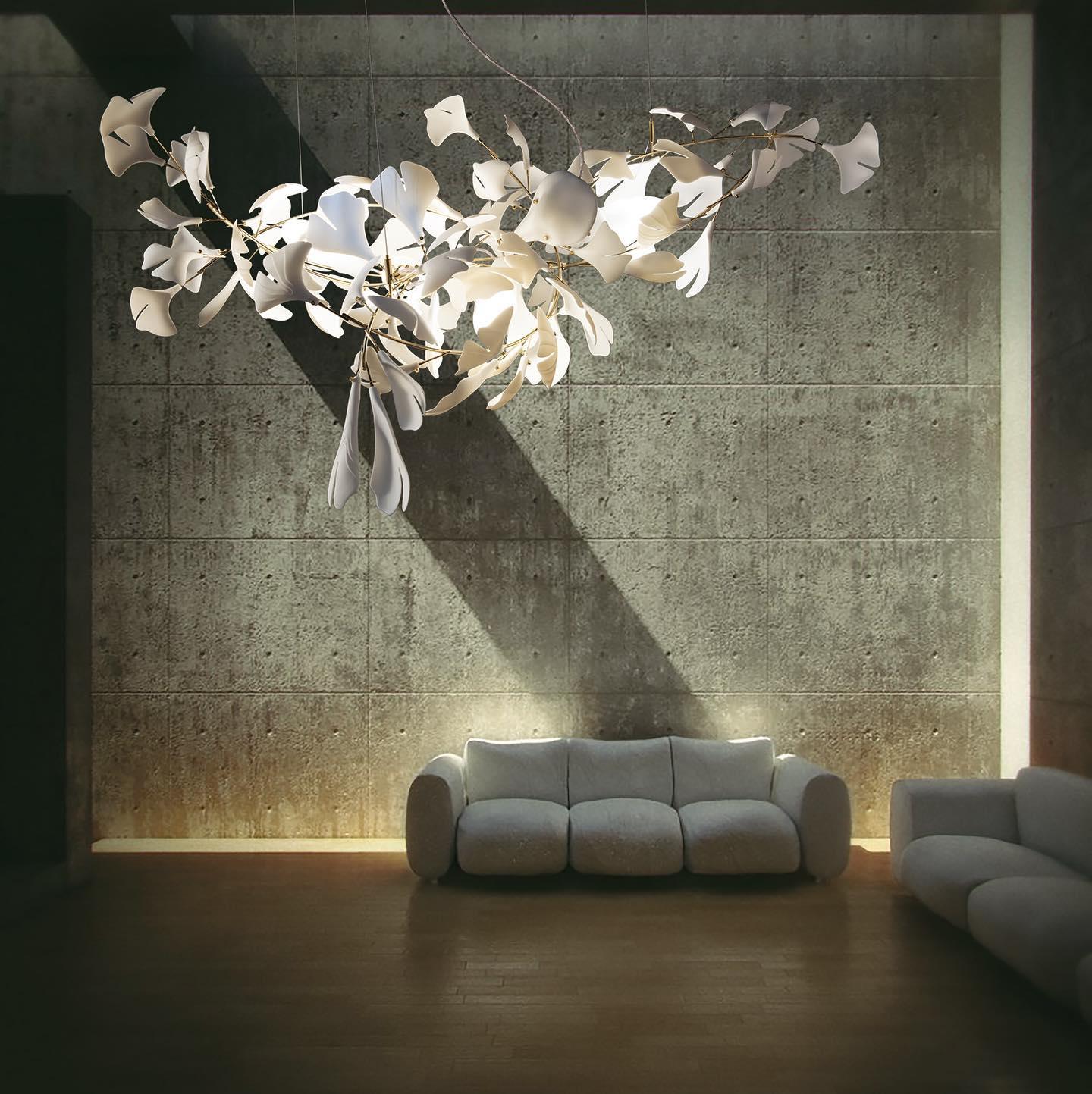 Modern Ginkgo Leaf Porcelain Chandelier Luxury Ceramic Candelabrum Lighting