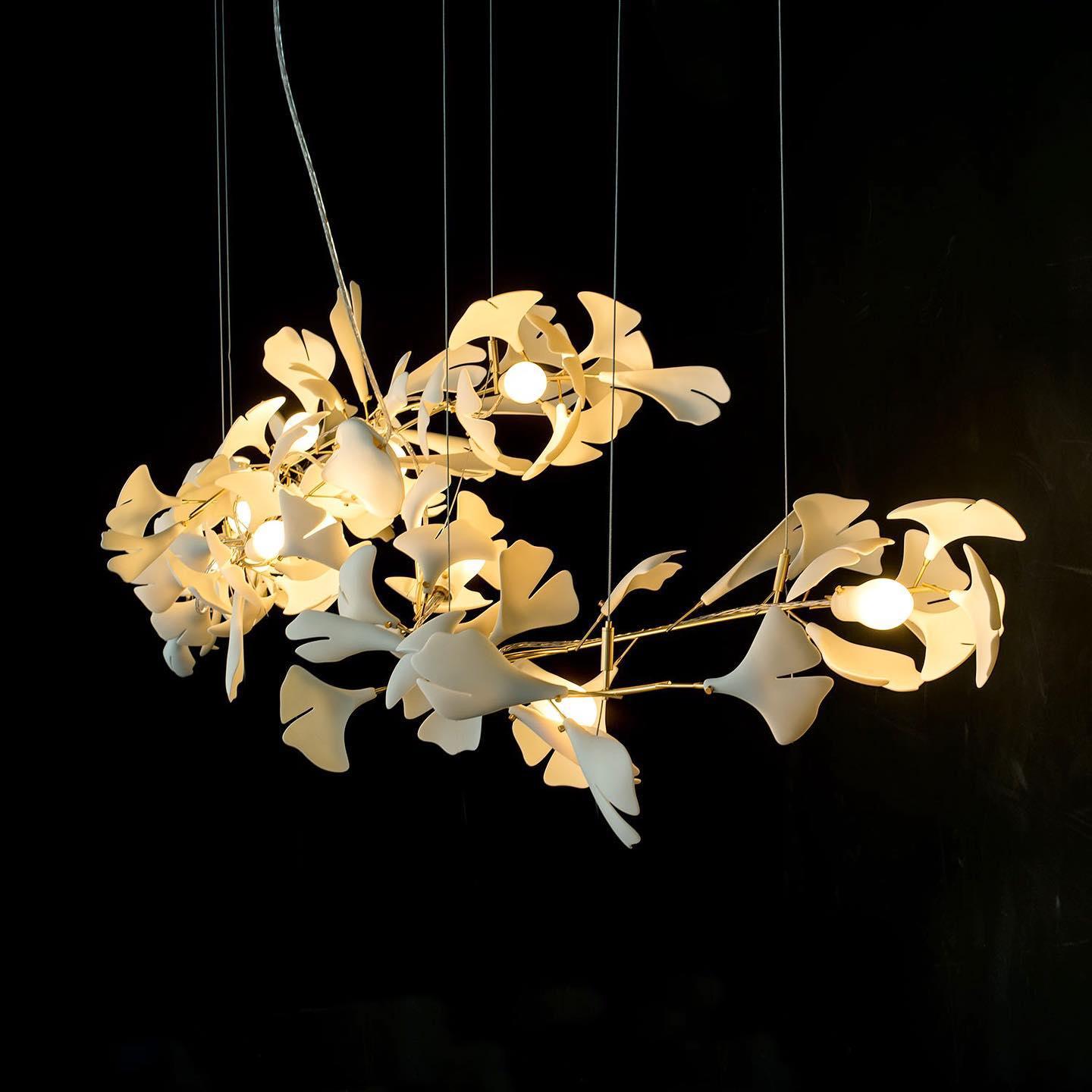 Modern Ginkgo Leaf Porcelain Chandelier Luxury Ceramic Candelabrum Lighting