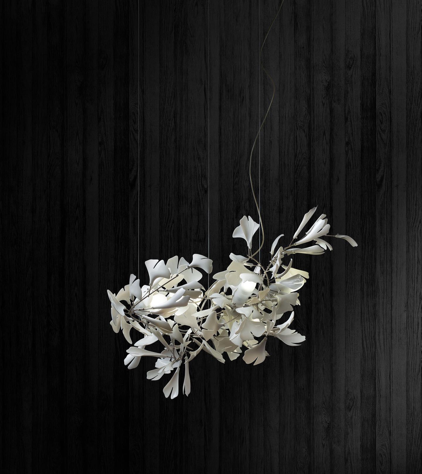 Modern Ginkgo Leaf Porcelain Chandelier Luxury Ceramic Candelabrum Lighting