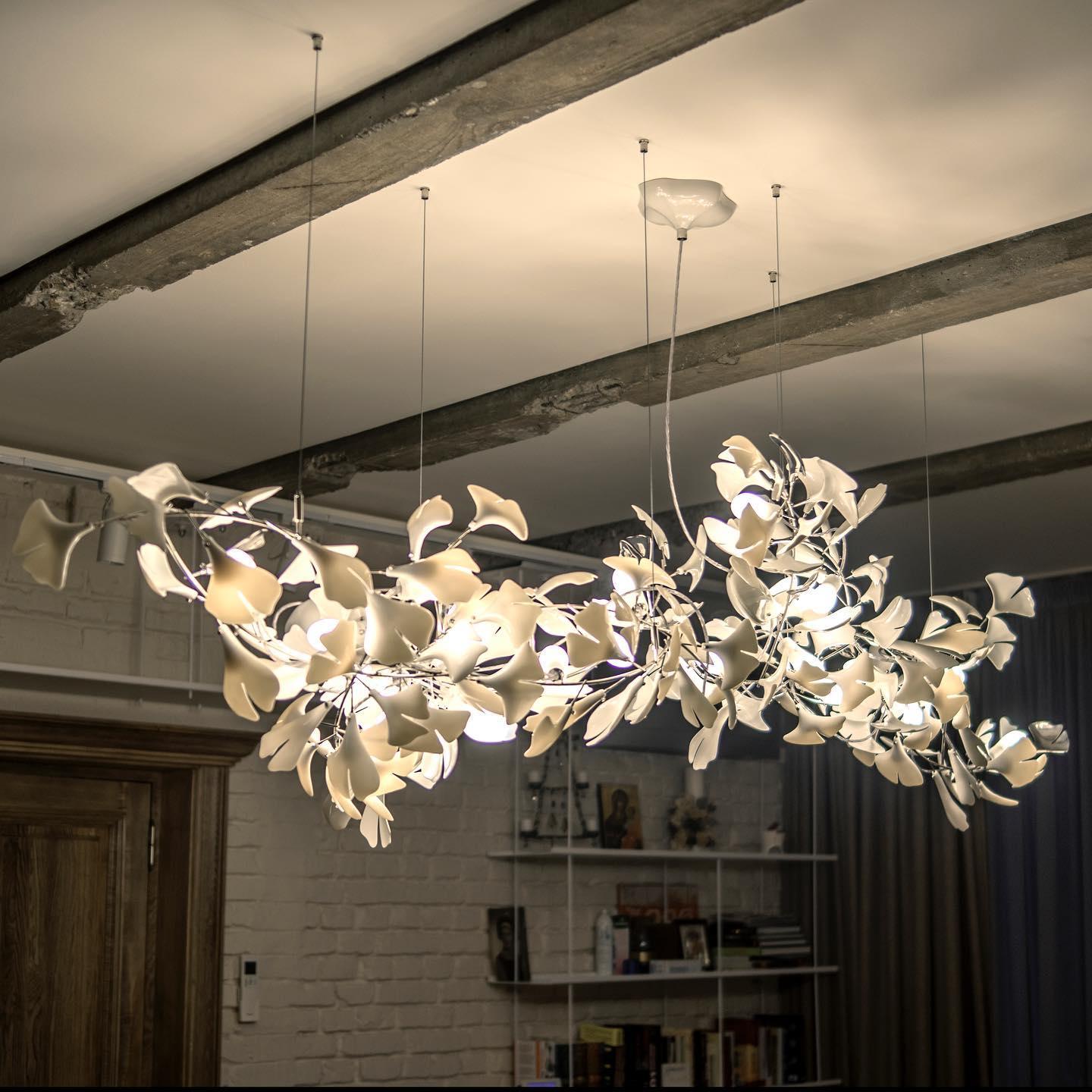 Modern Ginkgo Leaf Porcelain Chandelier Luxury Ceramic Candelabrum Lighting