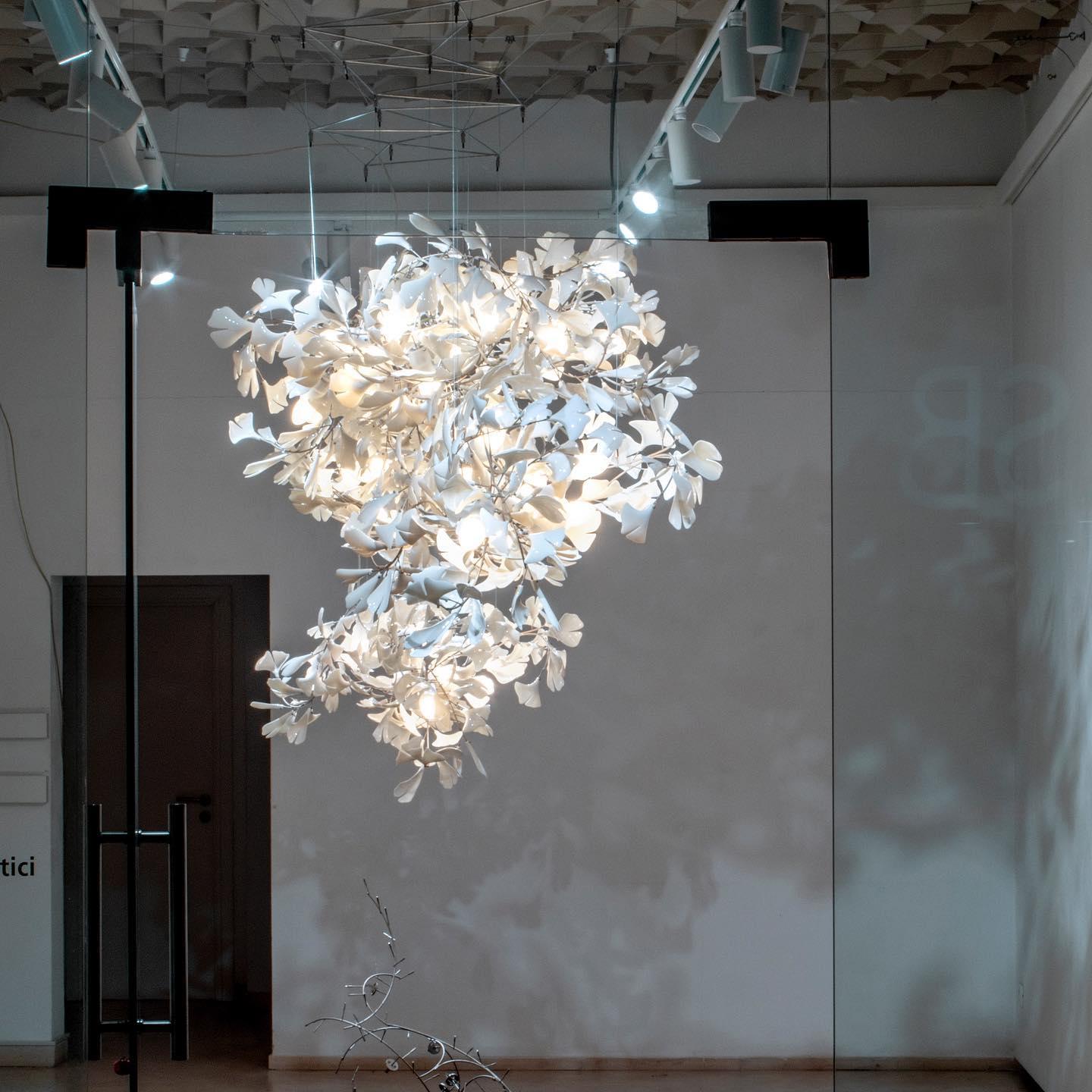 Modern Ginkgo Leaf Porcelain Chandelier Luxury Ceramic Candelabrum Lighting