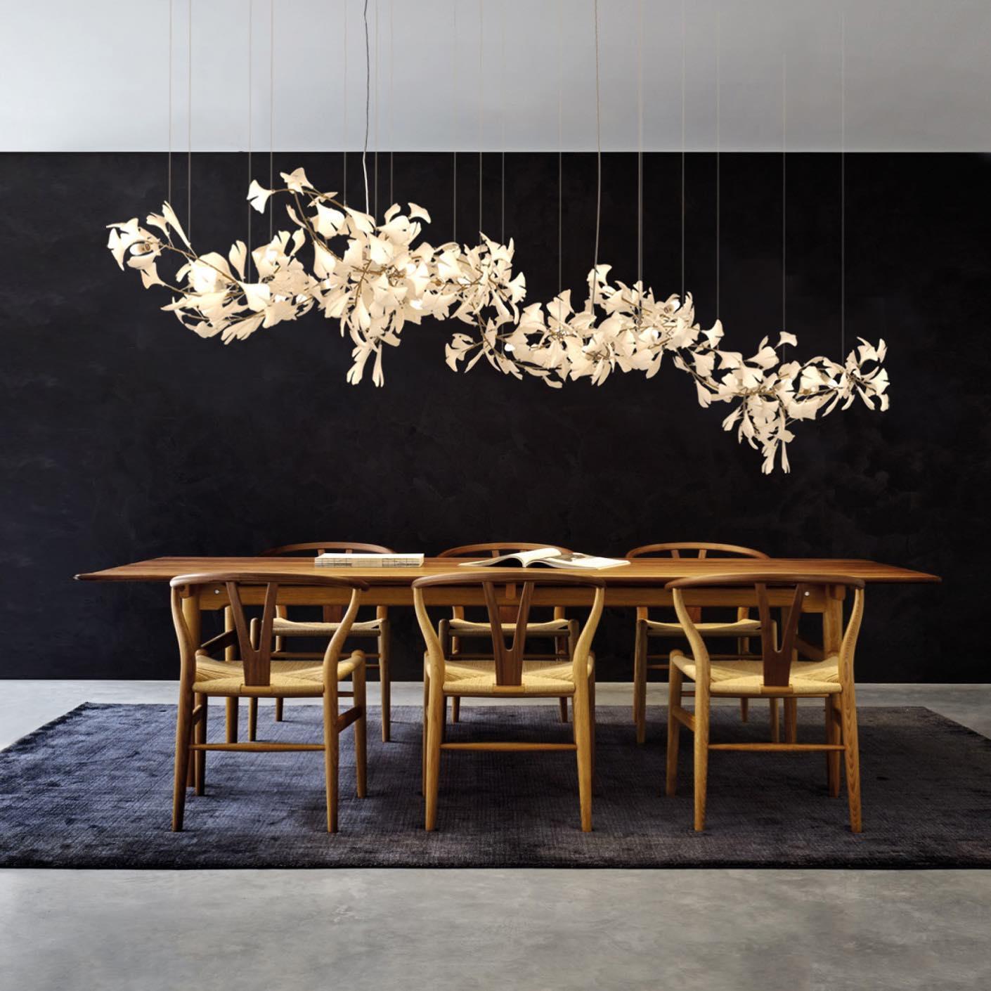 Modern Ginkgo Leaf Porcelain Chandelier Luxury Ceramic Candelabrum Lighting