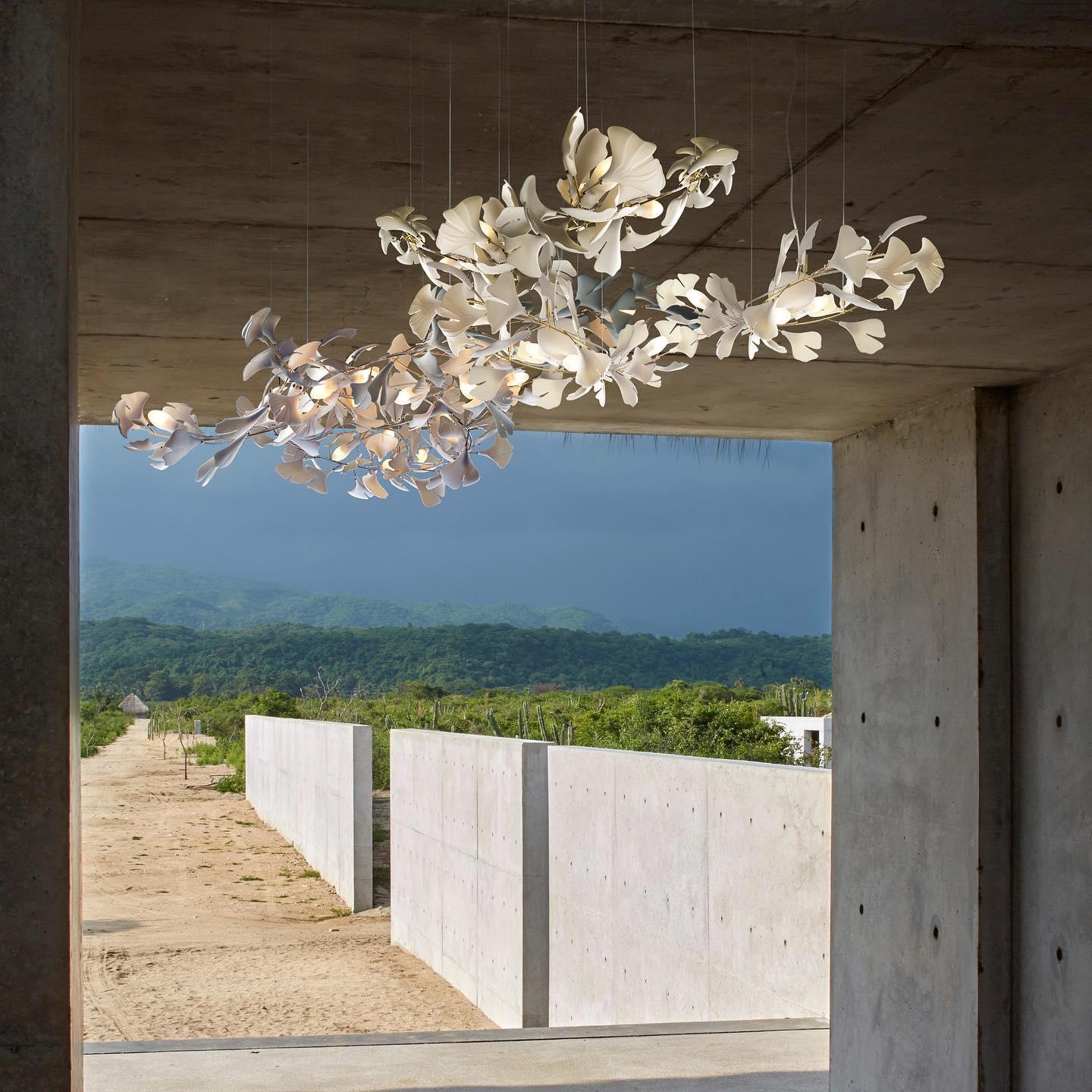 Modern Ginkgo Leaf Porcelain Chandelier Luxury Ceramic Candelabrum Lighting