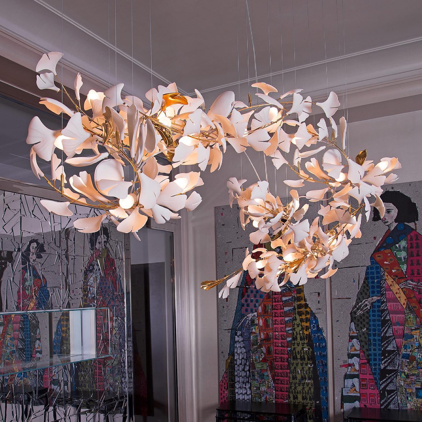 Modern Ginkgo Leaf Porcelain Chandelier Luxury Ceramic Candelabrum Lighting