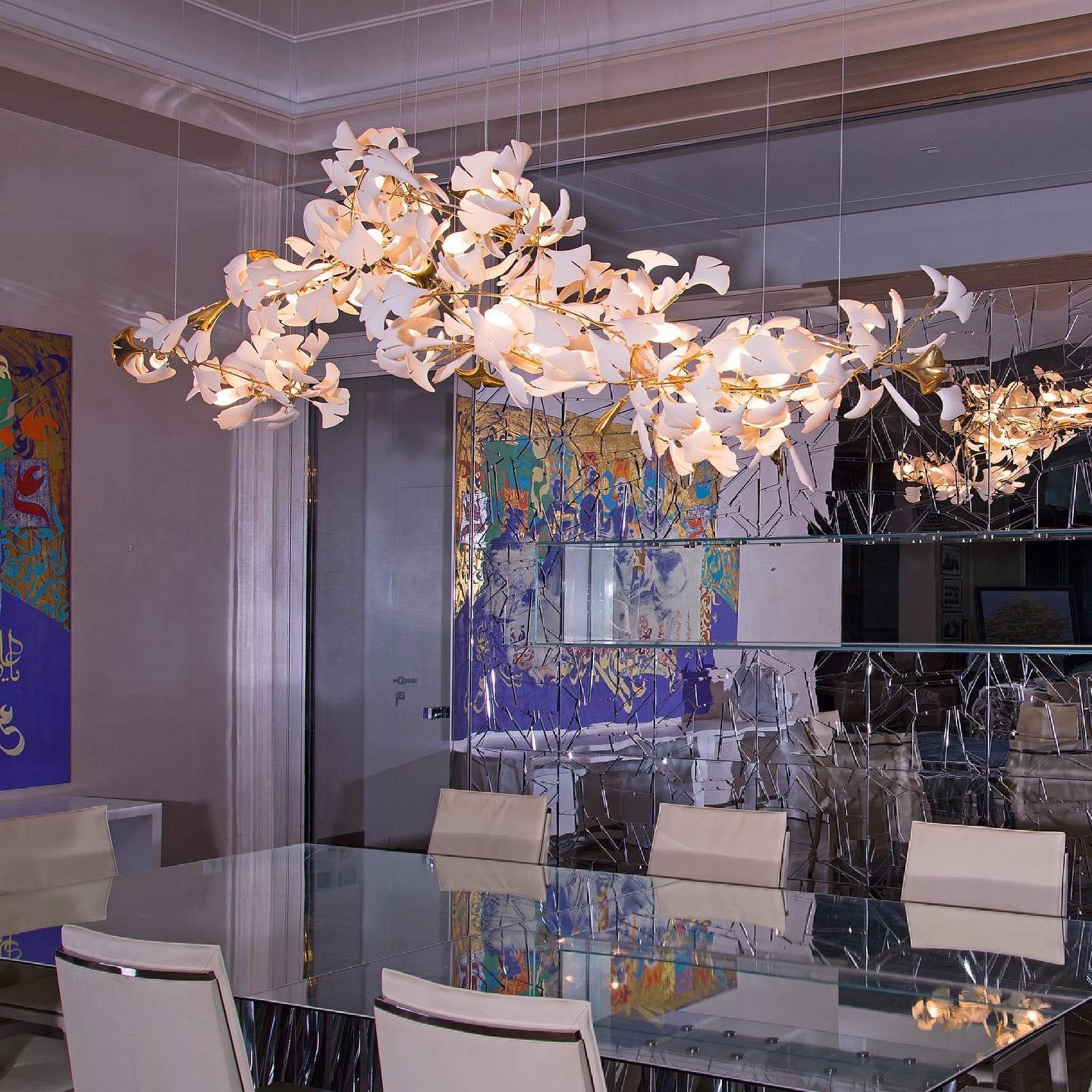 Modern Ginkgo Leaf Porcelain Chandelier Luxury Ceramic Candelabrum Lighting