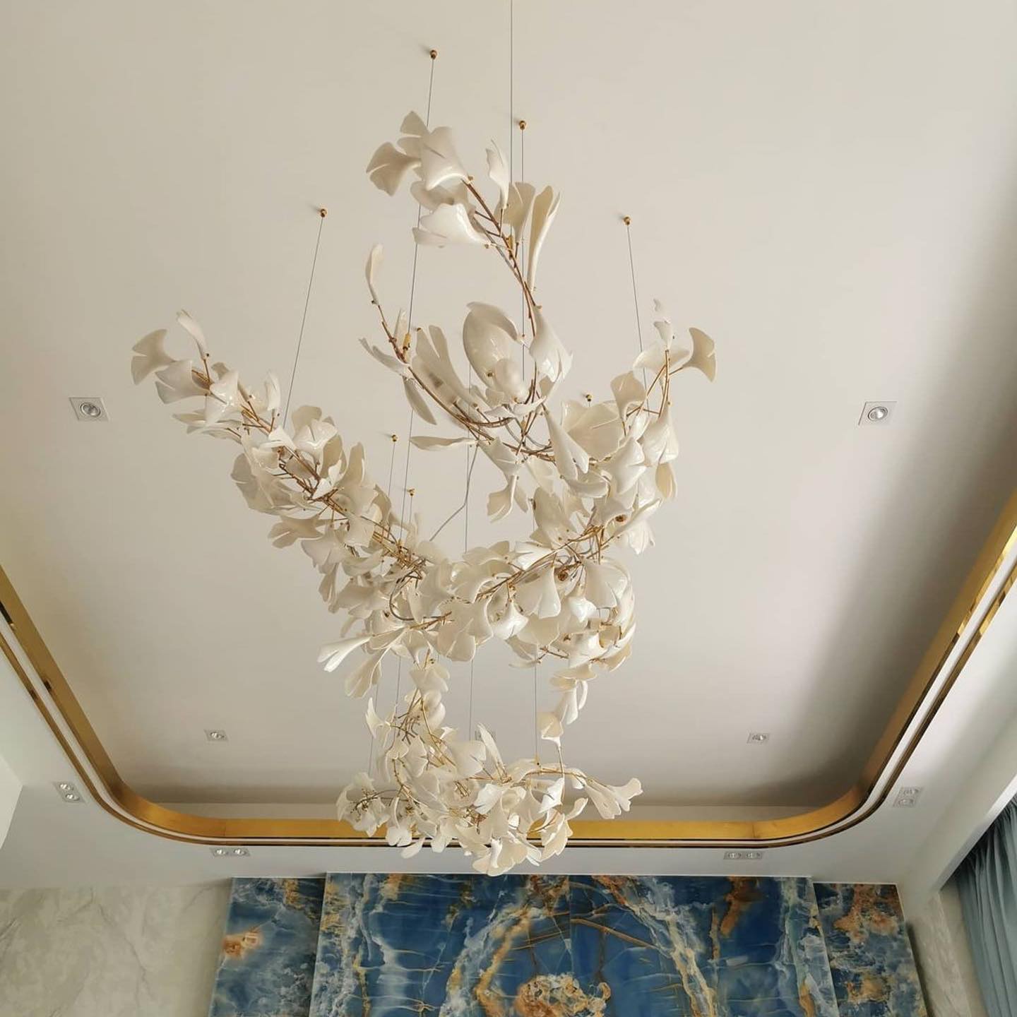 Modern Ginkgo Leaf Porcelain Chandelier Luxury Ceramic Candelabrum Lighting