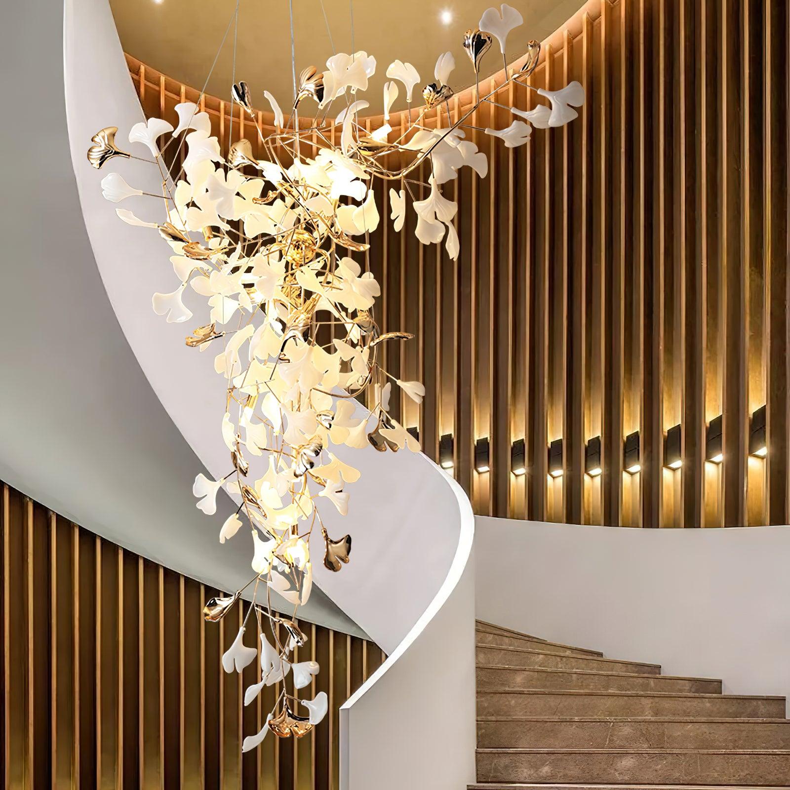 Modern Ginkgo Leaf Porcelain Chandelier Luxury Hanging Ceiling Light Fixture