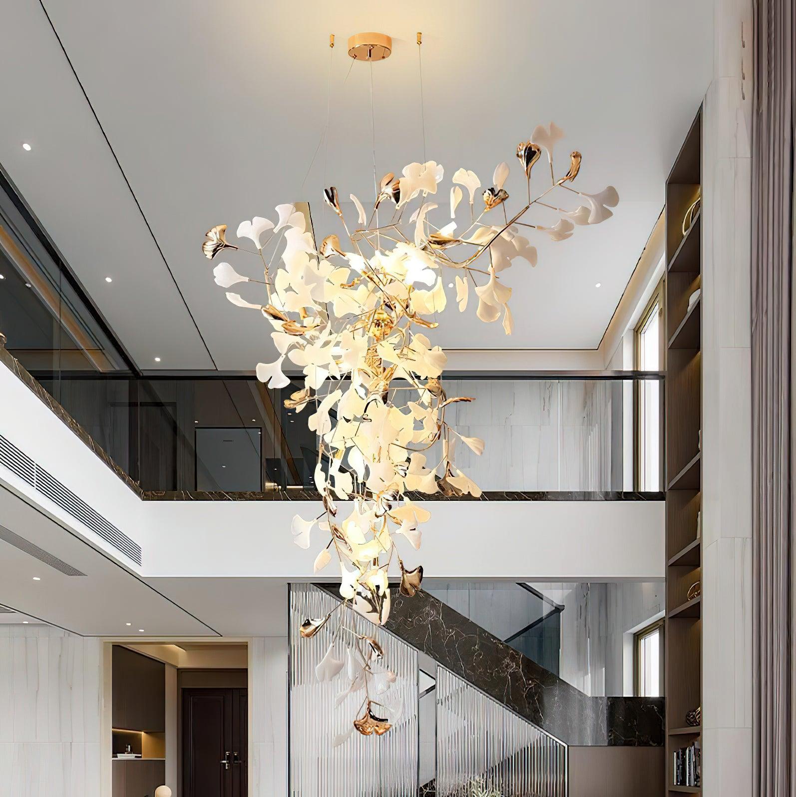 Modern Ginkgo Leaf Porcelain Chandelier Luxury Hanging Ceiling Light Fixture