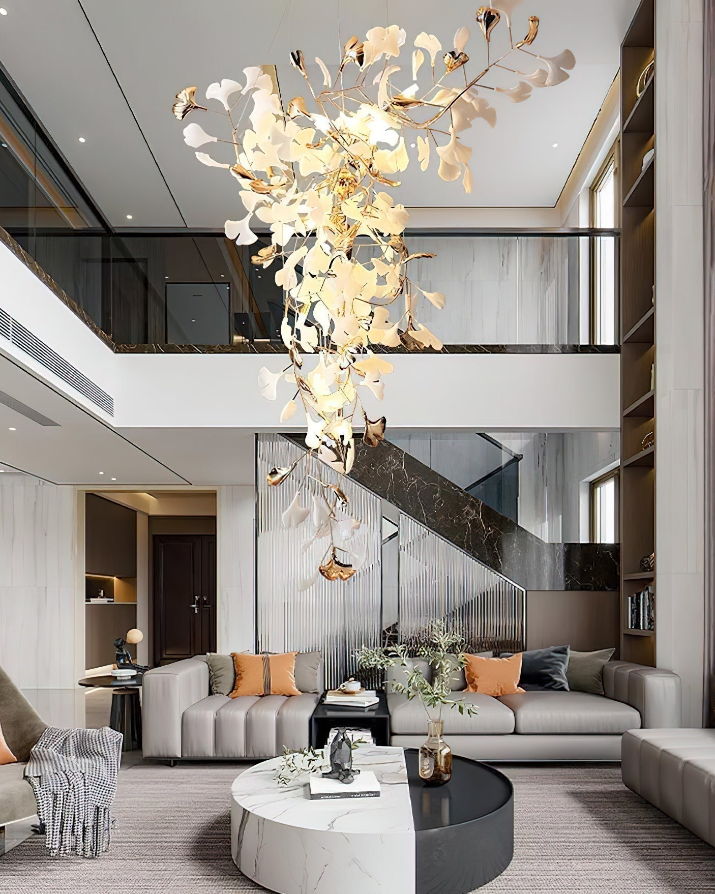 Modern Ginkgo Leaf Porcelain Chandelier Luxury Hanging Ceiling Light Fixture