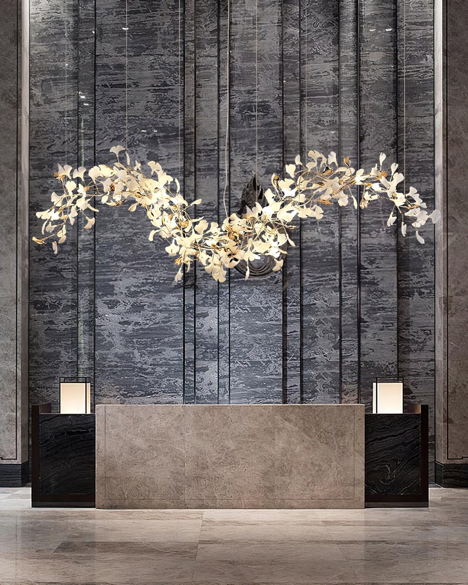 Modern Ginkgo Leaf Porcelain Chandelier Luxury Hanging Ceiling Light Fixture