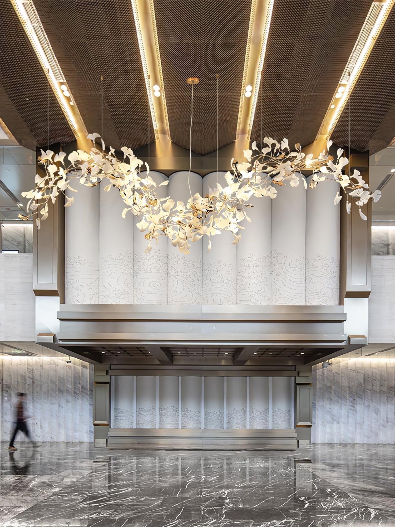 Modern Ginkgo Leaf Porcelain Chandelier Luxury Hanging Ceiling Light Fixture