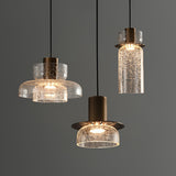 Modern Glacier Crackle Glass LED Pendant Light Bronze Finish for Kitchen Island